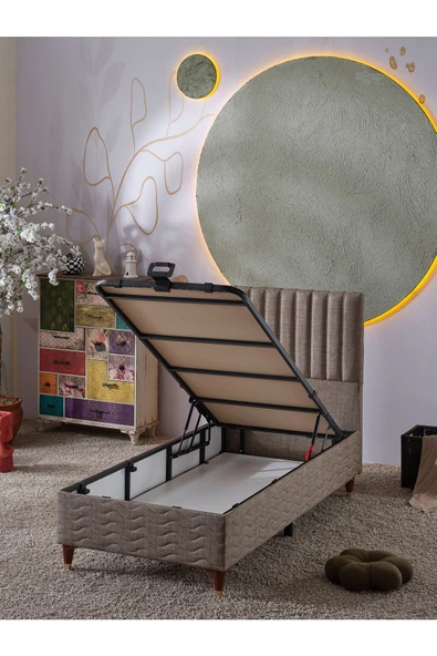 Beehanem Ezgi 90x190 Tek Kişilik (BAZA BAŞLIK YATAK) 3 Lü Set (KETEN KAHVE) - 3