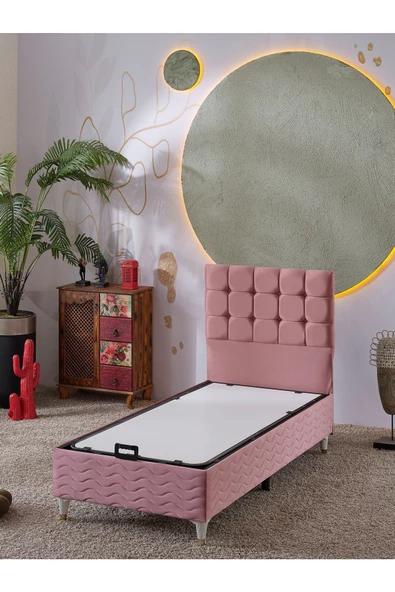 Beehanem Bengü 90x190 Tek Kişilik (Baza+Başlık+Yatak) 3 Lü Set (Pembe) - 2