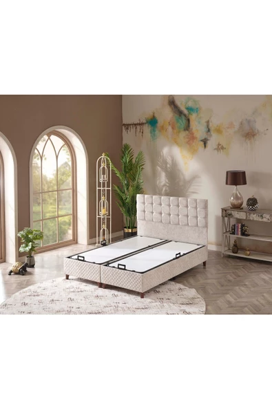Beehanem Bengü 160x200 Çift Kişilik (BAZA BAŞLIK YATAK) 3 Lü Set (JERY KREM) - 2
