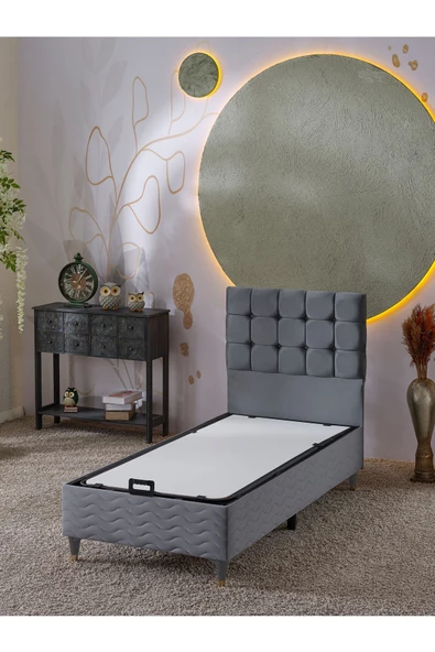 Beehanem Bengü 90x190 Tek Kişilik (Baza+Başlık+Yatak) 3 Lü Set (Gri) - 2