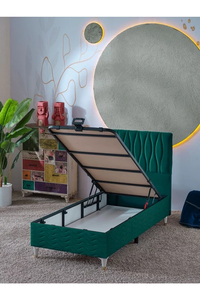 Beehanem Almula 90x190 Tek Kişilik (Baza+Başlık) 2 Li Set (Yeşil) - 2