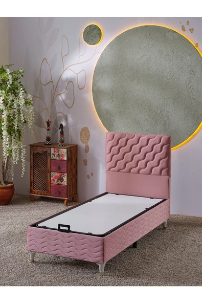 Beehanem Simge 90x190 Tek Kişilik (Baza+Başlık+Yatak) 3 Lü Set (Pembe) - 2