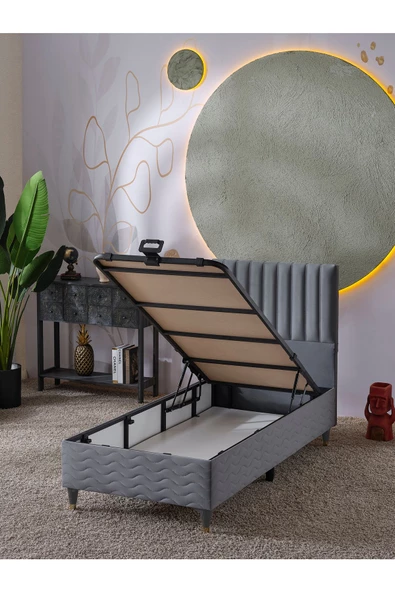 Beehanem Ezgi 90x190 Tek Kişilik (Baza+Başlık) 2 Li Set (Gri) - 2