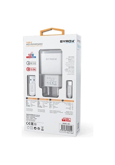 Syrox Q22 2.0A Type-C Quick Charging Hızlı Şarj Aleti Set - 2