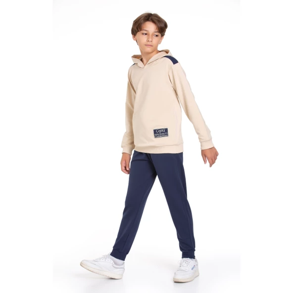 TRİLİYA-Garson Boy Kapşonlu Eşofman Takımı  5-14 Yaş, Lüks Günlük ve Okul, Cepli, Likralı Kumaş - 2