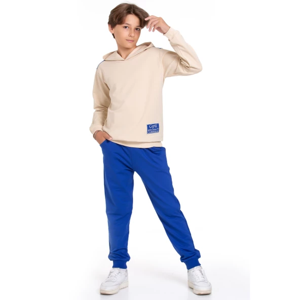TRİLİYA-Garson Boy Kapşonlu Eşofman Takımı  5-14 Yaş, Lüks Günlük ve Okul, Cepli, Likralı Kumaş - 6