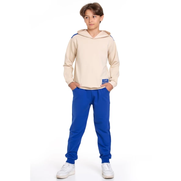 TRİLİYA-Garson Boy Kapşonlu Eşofman Takımı  5-14 Yaş, Lüks Günlük ve Okul, Cepli, Likralı Kumaş - 5