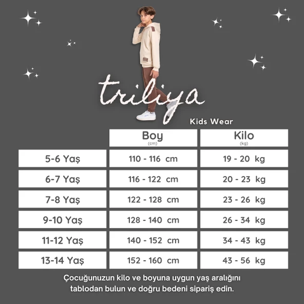 TRİLİYA-Garson Boy Kapşonlu Eşofman Takımı  5-14 Yaş, Lüks Günlük ve Okul, Cepli, Likralı Kumaş - 9