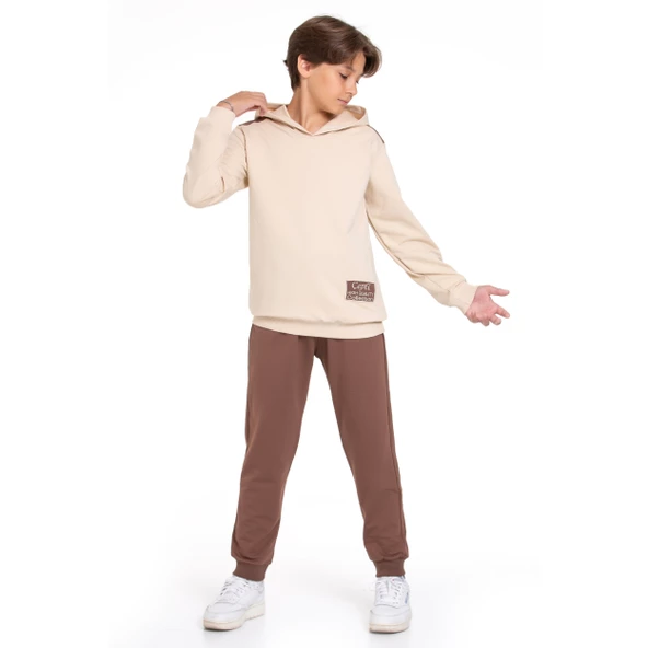 TRİLİYA-Garson Boy Kapşonlu Eşofman Takımı  5-14 Yaş, Lüks Günlük ve Okul, Cepli, Likralı Kumaş - 8