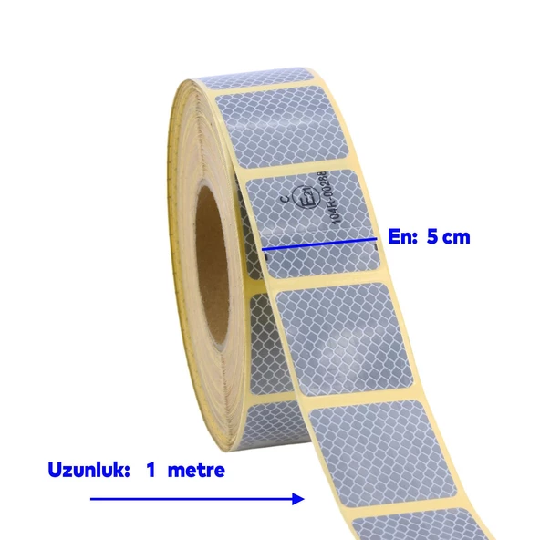 Tüvtürk Onaylı Beyaz Gri Kesik Reflektörlü Bant Gece Parlayan En 5 cm 1 Mt İkaz Fosforlu Reflektif - Resim 2
