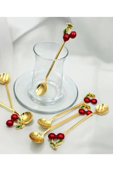 6 Adet Kirazlı Çay Kaşığı Seti Dekoratif Çay Kaşığı Seti - 2