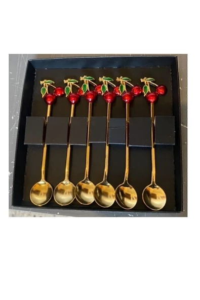 6 Adet Kirazlı Çay Kaşığı Seti Dekoratif Çay Kaşığı Seti - 7