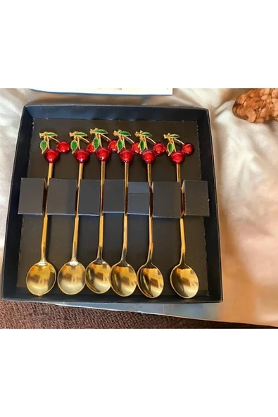 6 Adet Kirazlı Çay Kaşığı Seti Dekoratif Çay Kaşığı Seti - 4