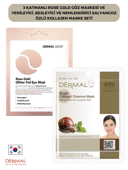 3 Katmanlı Rose Gold Göz Maskesi ve Yenileyici, Besleyici Ve Nemlendirici Salyangoz Özlü Kolajen Maske Seti