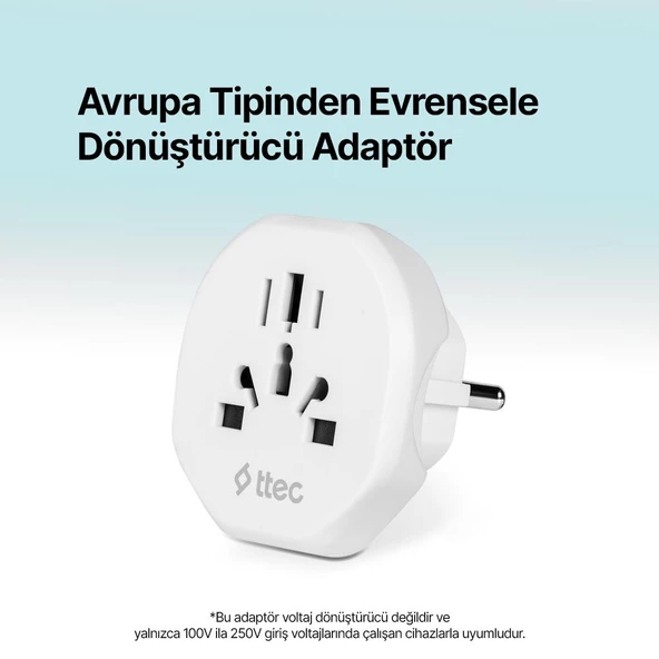 Ttec Akım Korumalı 10A/250V Amerikan/Avrupa/İngiliz Tipi Priz Dönüştürücü Priz Çevirici Adaptör Priz - 2