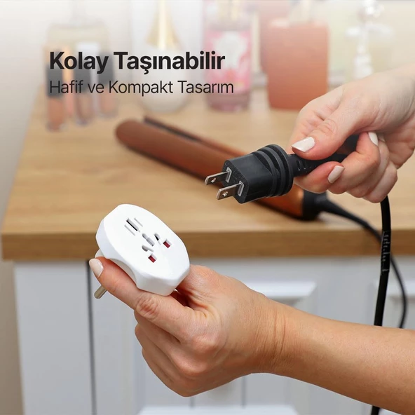 Ttec Akım Korumalı 10A/250V Amerikan/Avrupa/İngiliz Tipi Priz Dönüştürücü Priz Çevirici Adaptör Priz - 4