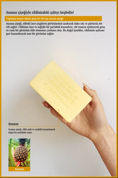 Villa Sole Fiori D'ananas Dell'etna Katı Sabun 250gr |Yaşlanma Karşıtı l Ananas - Resim 3