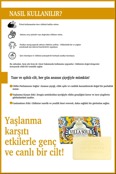 Villa Sole Fiori D'ananas Dell'etna Katı Sabun 250gr |Yaşlanma Karşıtı l Ananas - Resim 4