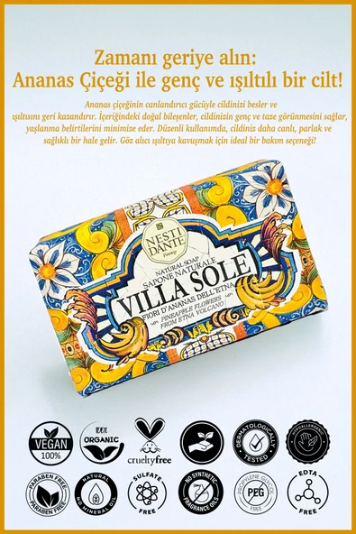 Villa Sole Fiori D'ananas Dell'etna Katı Sabun 250gr |Yaşlanma Karşıtı l Ananas - Resim 2