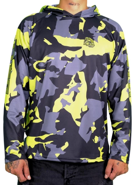 Oslo Performans Balıkçı T-Shirt Kapüşonlu Yellow Camo