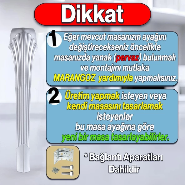 Sütun Masa Dresuar Ayağı 77 cm Plastik Ayak Gümüş Gri Mutfak Yemek Masası Mobilya Ayakları Gümüş - 2