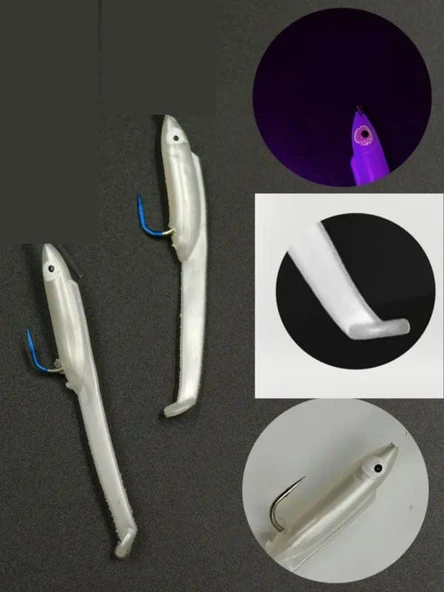 Eagenset İğneli Silikon Balık 5,5 Cm Beyaz Fosforlu Glow Karanlıkta Parlayan Gözler  (2 Adet)