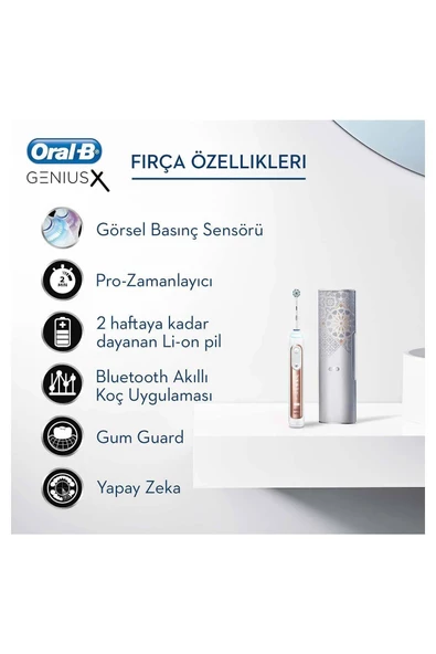 Oral-B Genius x Luxe Edition Yapay Zeka Destekli Şarj Edilebilir Diş Fırçası Rosegold + Seyahat Kabı - 4