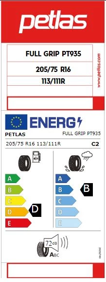 Petlas 205/75 R16 C 113/111R 10PR Full Grip PT935 Kış Lastiği 2024 Üretim - 2