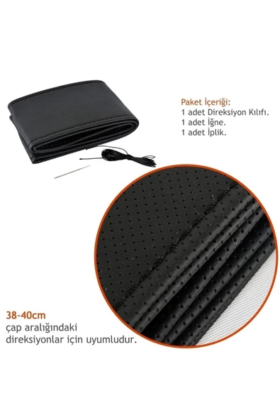 Fox Dikmeli Noktalı 38 Cm Siyah Direksiyon Kılıfı - Resim 2