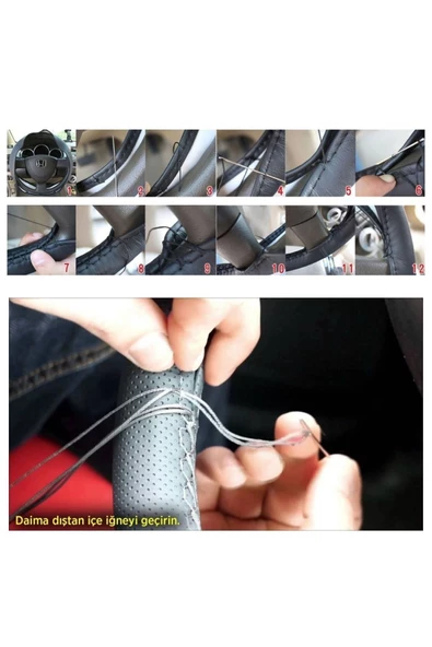 Fox Dikmeli Noktalı 38 Cm Siyah (kırmızı Dikişli) Direksiyon Kılıfı - 3