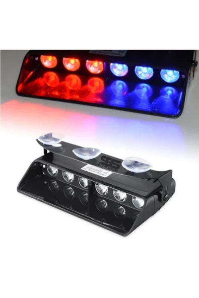 STS Oto Aksesuar S6 Polis Çakar Lamba Cam Içi Vantuzlu 6 Led Kırmızı Mavi Çakmaklık Girişli 12 Mod Polis Lamba ürün görseli