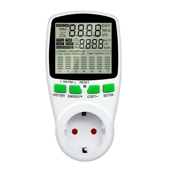 Zemheri Dijital Wattmetre Enerji Sarfiyat Ölçer Tüketim Ölçer Tekli Priz 220 Volt 16 Amper 3680 Watt - 2