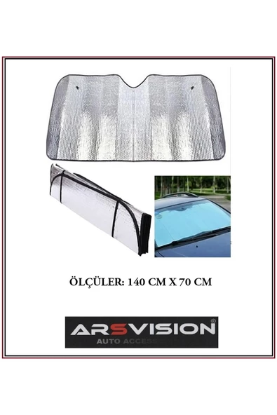ARSVİSİON AUTO ACCESSORIES Oto Ön Cam Güneşlik Metalize Jumbo Büyük Boy Gümüş Maxi 140 X 70cm - 2