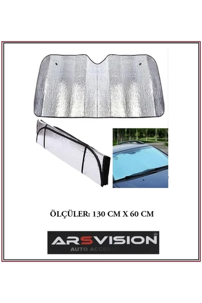 ARSVİSİON AUTO ACCESSORIES Oto Ön Cam Güneşlik Metalize Standart Boy Gümüş Maxi 130 X 60cm