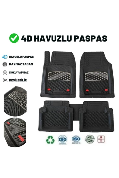 ERGÜL SHOP Kia Stonic 2023 4d Havuzlu Üniversal Yeni Nesil Pro Paspas Siyah - Gri