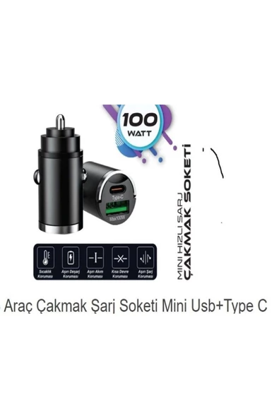 ARSVİSİON AUTO ACCESSORIES Type-c Usb Araç Çakmaklık 36w Pd Hızlı Şarj Soketi Araba Usb-c Şarz Iphone Samsung Xiaomi Uyumlu