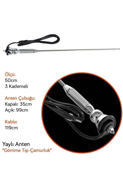 ŞüsCarOto Pmx Üniversal Yaylı Anten Gömme Nikel Krom Çamurluk Anteni Uzayabilen - 3