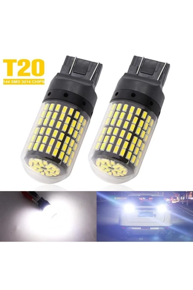 ARSVİSİON AUTO ACCESSORIES T20 Led Ampül Tek Duy Beyaz 144 Led Mercekli 2 Adet