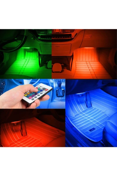 CANAKSESUAR Araç Içi Aydınlatma Kumandalı Müziğe Duyarlı 12 Led Ayak Altı Led -7 Renk Rgb