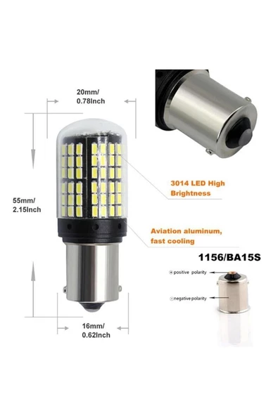ARSVİSİON AUTO ACCESSORIES 93 Duy Beyaz 144 Led Geri Vites Mercekli Led Ampulü Platınum P21w 12v