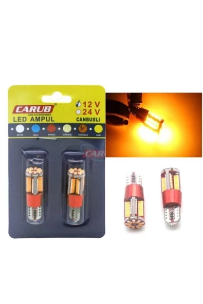 Carub T10 Dipsiz Turuncu Led Ampül 12v 57 Led Smd Canbus Aynı Gün Kargo
