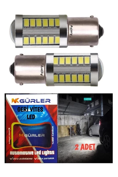 gürlerotoaksesuar 93 P21w Geri Vites Ledi Stop Sinyal Led Ampul 12v Mercekli Beyaz 2adet - 2