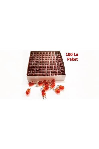 İncirOTO 12v T10 W5w Dipsiz Park Gösterge Ampulü 100 Adet Turuncu Dipsiz Park Ampulu Turuncu