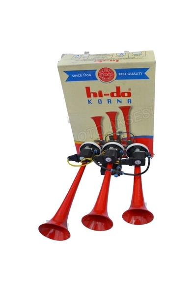ARSVİSİON AUTO ACCESSORIES Hido Havalı Arap Korna 3 Borulu Saydırmalı Kırmızı Renk Ve Melodili 12volt Aynı Gün Kargo