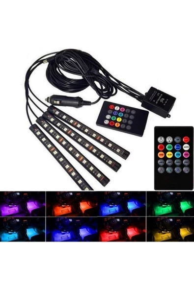 ARSVİSİON AUTO ACCESSORIES Araç Içi Aydınlatma Kumandalı Müziğe Duyarl I12 Led Ayak Altı Led - 7 Renk