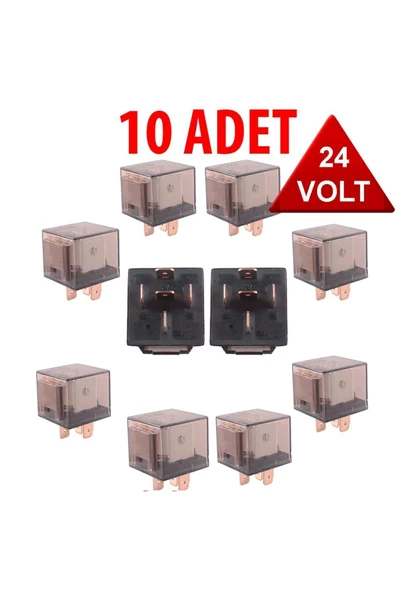 İncirOTO Üniversal Röle Şeffaf 5 Uçlu 24v 10 Adet Mini Röle ( 40 Amper ) Şeffaf Röle 24 Volt Ledli