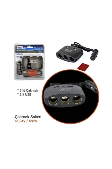 carub car accessories Carub Usb 120W 3'lü Çakmak 2'li USB Çakmak Soketi 12-24/120w - 2