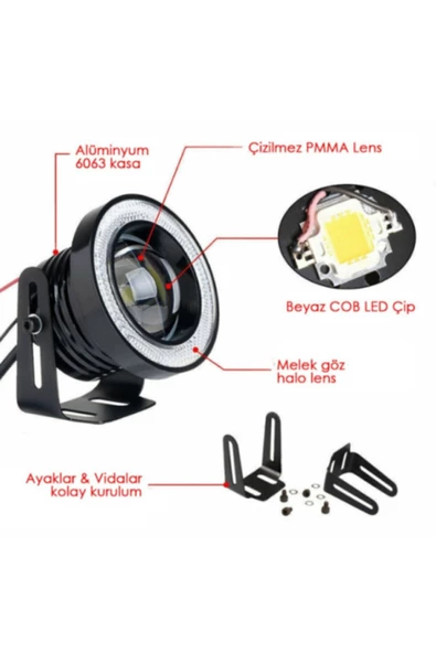 MISIRLIGRUP 89 Mm Buz Mavi Mercekli Angel Led Halkalı Sis Far Metal Gövde - 2
