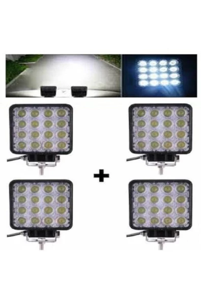 ARS 4 Adet 12v-24v Uyumlu 48w Off Road Sis Farı Sis Lambası 16 Led Kare Çalışma Lambası Su Geçirmez