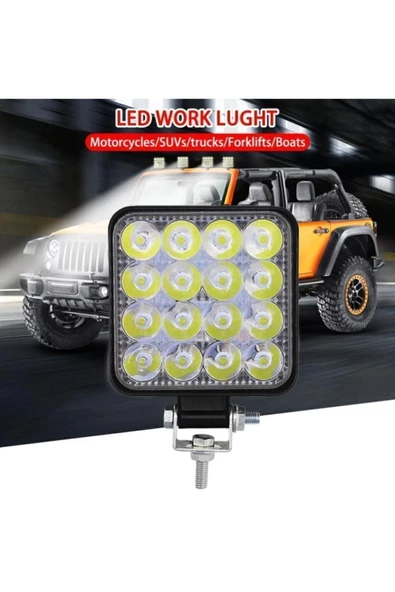 ARSVİSİON Off Road Beyaz Işık Sis Farı Lambası 16 Led Kare 1 Adet-12-24v 48 Watt 6500k - 2